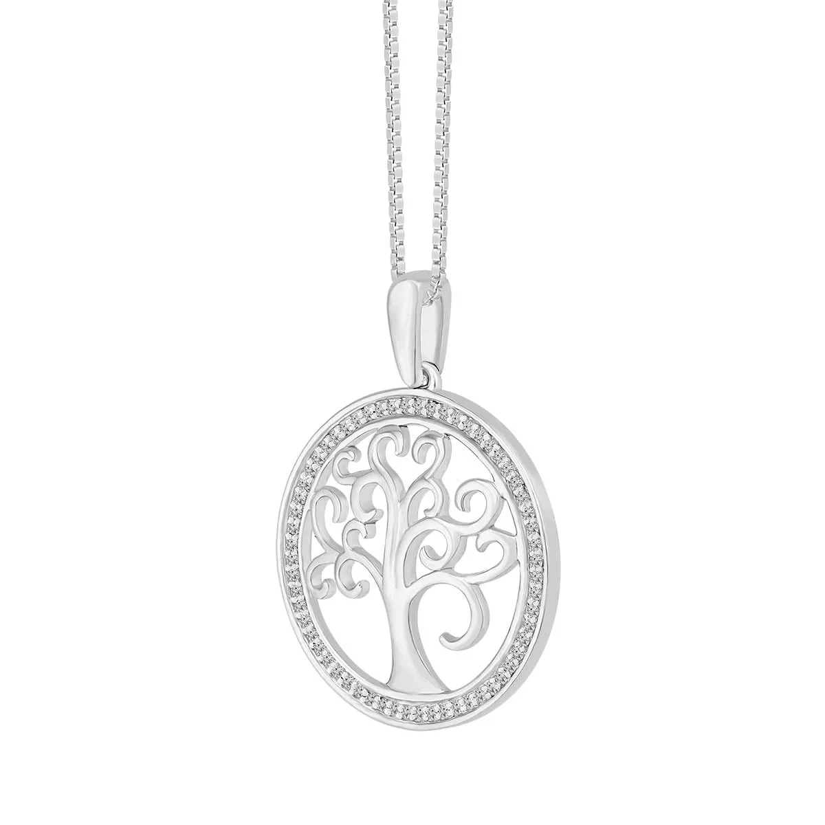1/8 CTW Diamond Fashion Tree 18-inch Pendant in Sterling Silver
