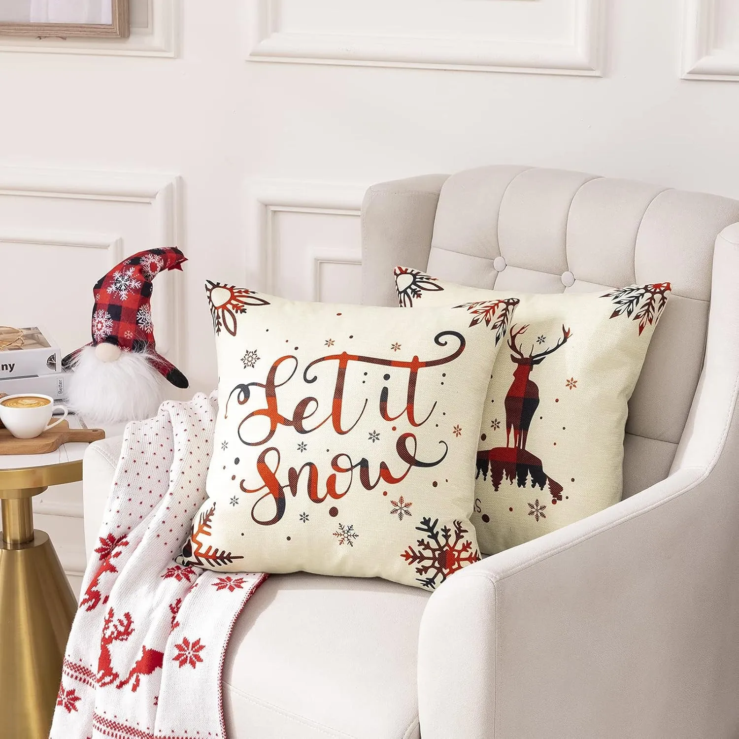 4 Pack Christmas Pillow Covers 18X18 Inch Linen Holiday Decorative Throw Pillow Covers for Sofa, Couch, Outdoor, Farmhouse and Home Christmas Decor