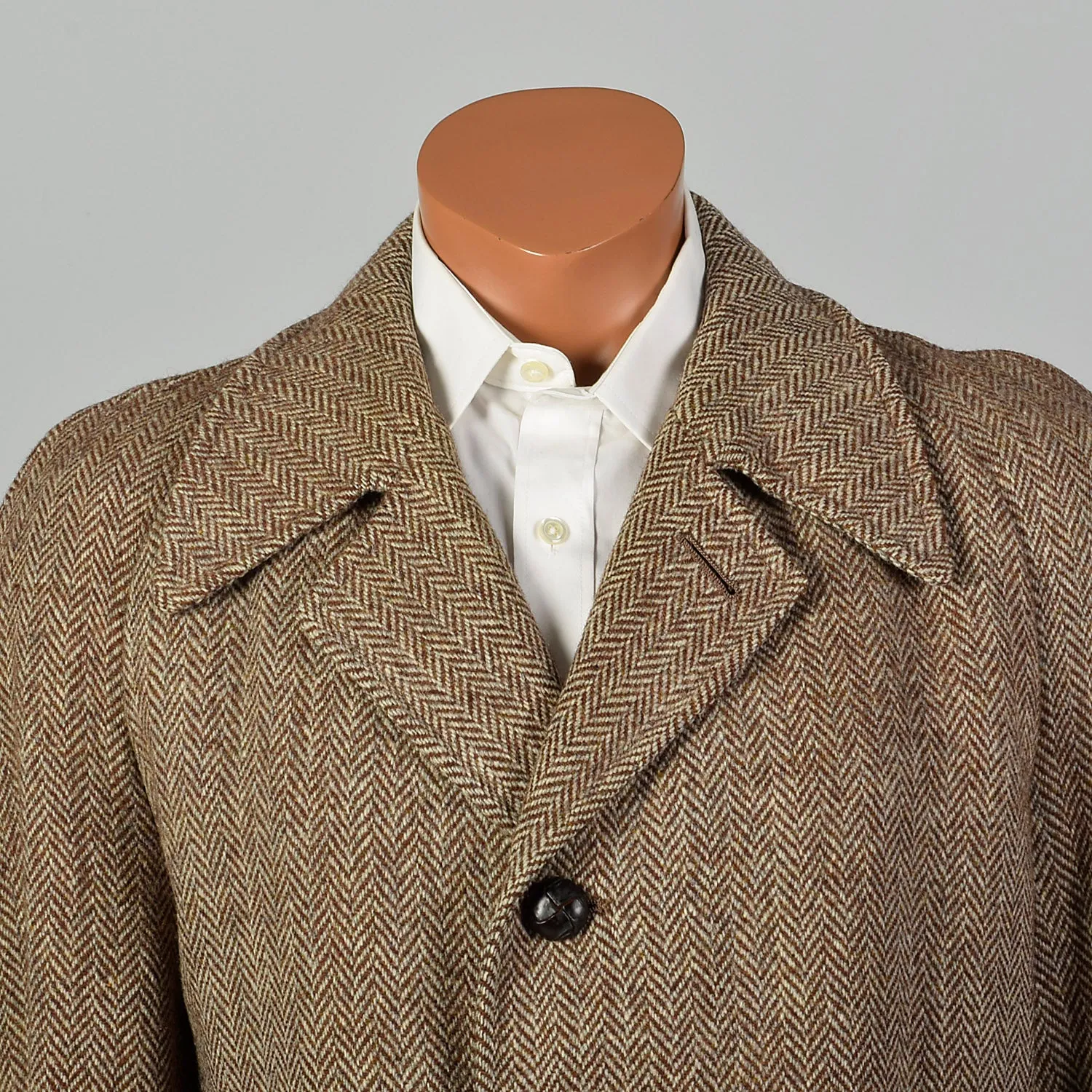 41 Medium 1950s Mens Brown Wool Tweed Coat