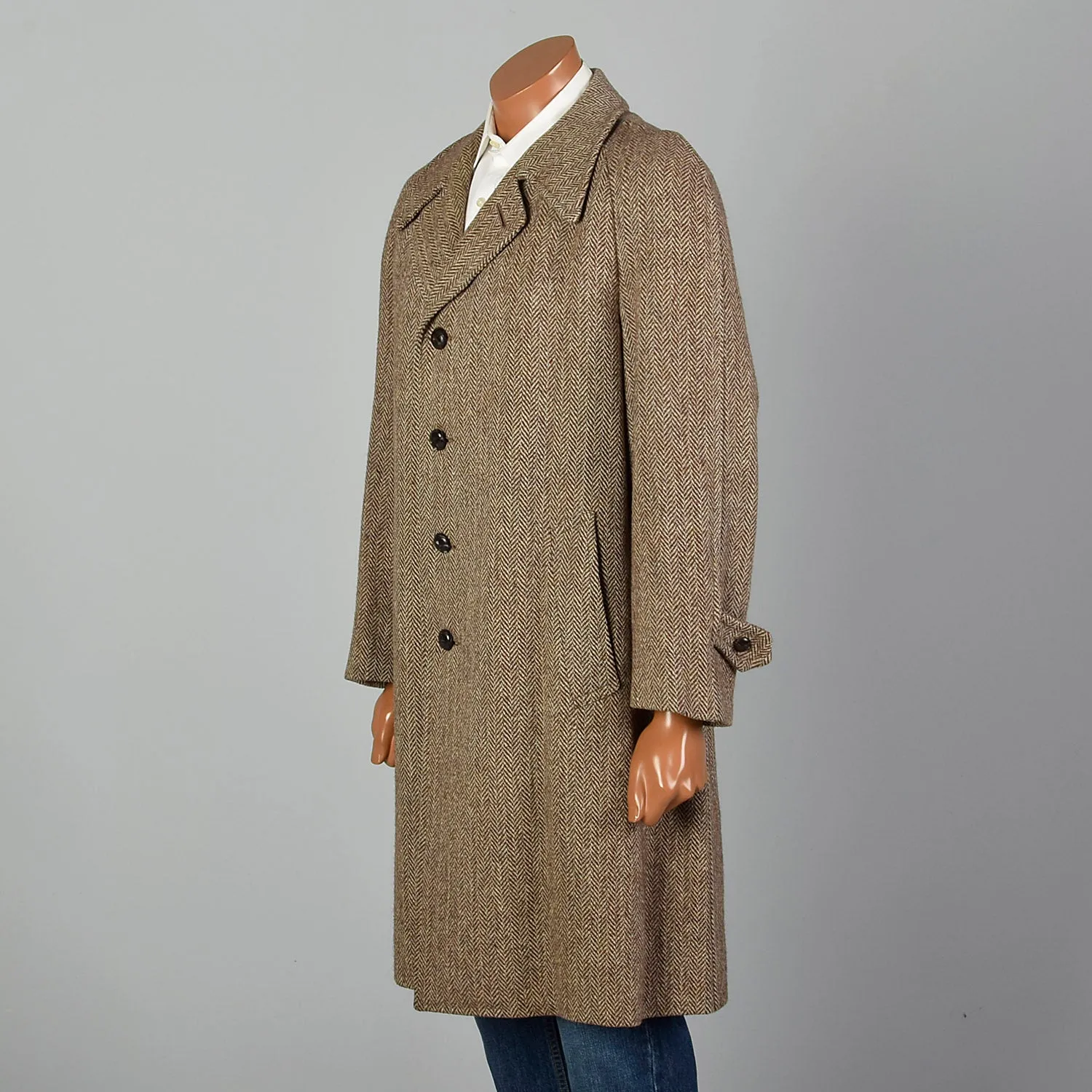 41 Medium 1950s Mens Brown Wool Tweed Coat