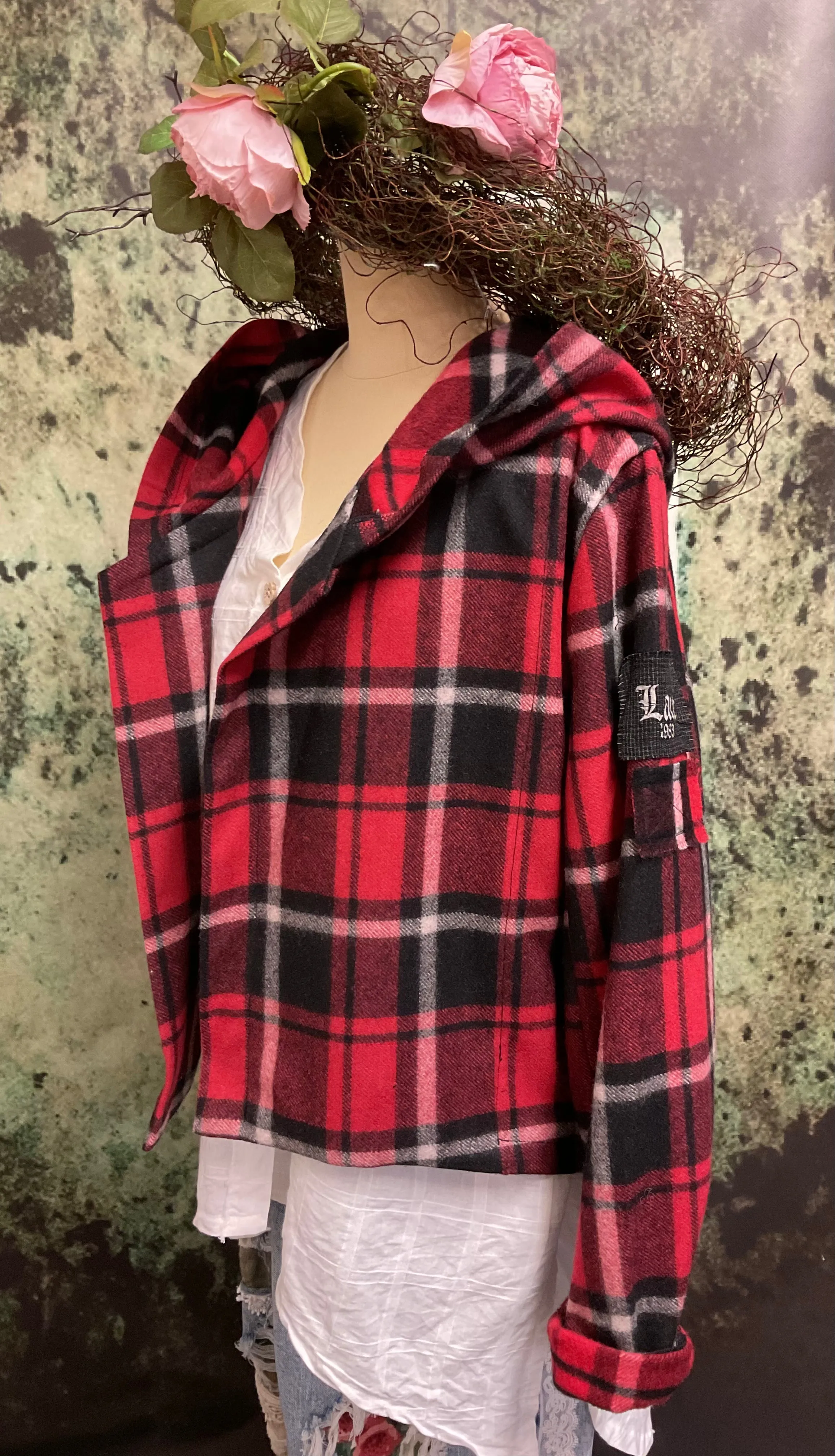 #5426 Red Check wool jacket M-L