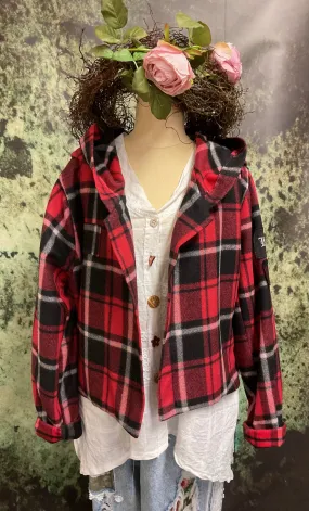 #5426 Red Check wool jacket M-L