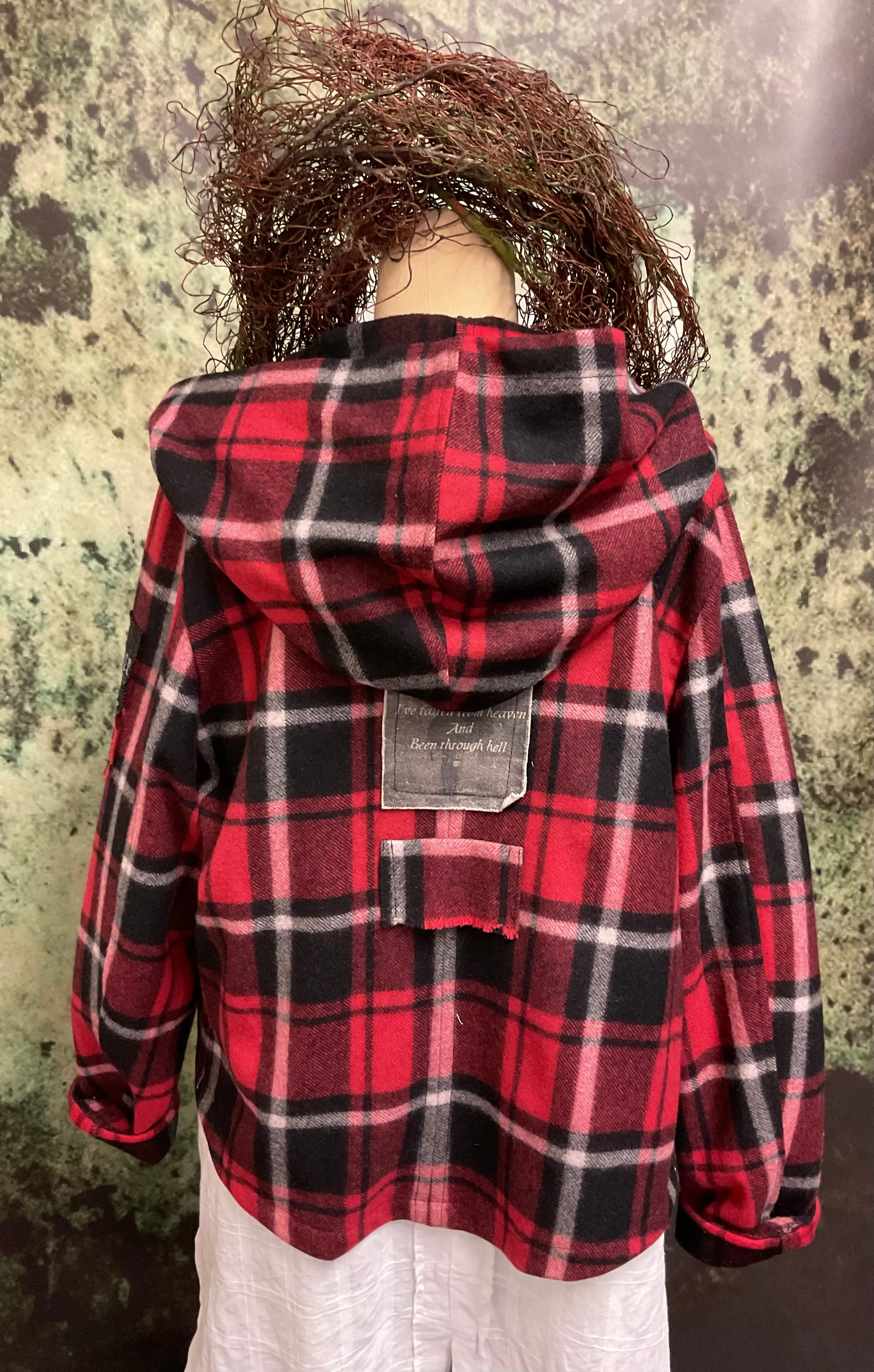 #5426 Red Check wool jacket M-L