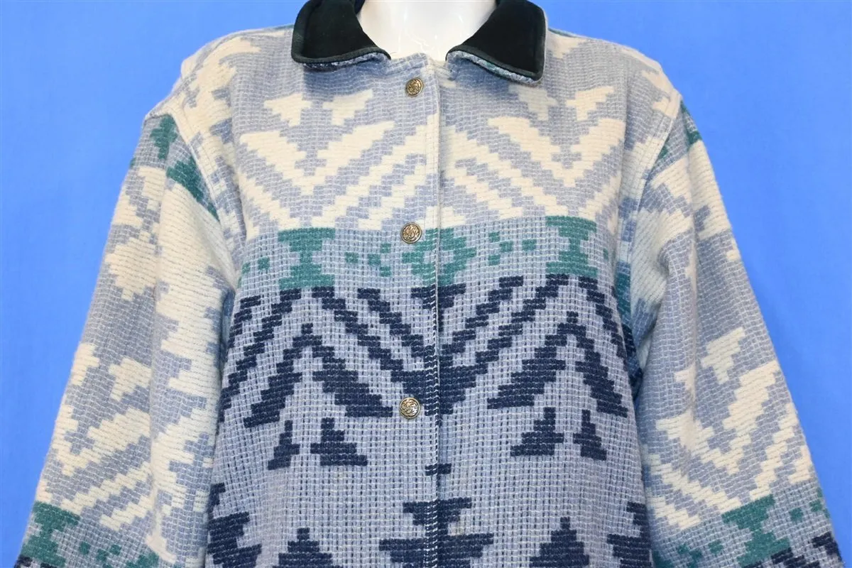 90s Woolrich Blue Gray Aztec Blanket Coat Women's Medium