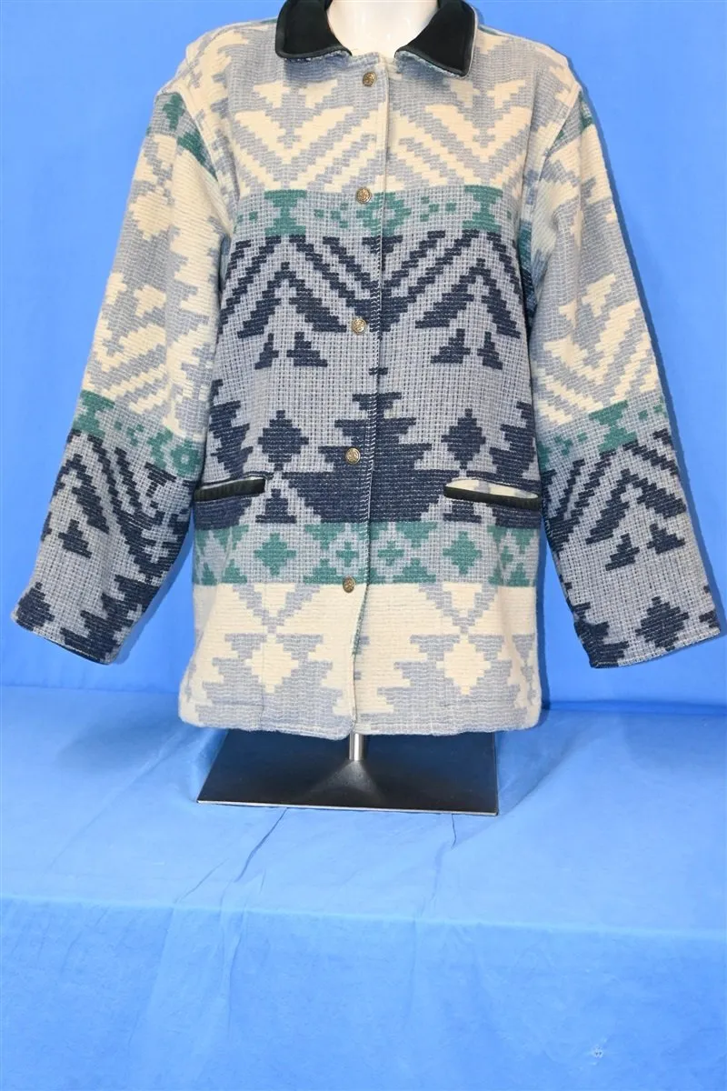 90s Woolrich Blue Gray Aztec Blanket Coat Women's Medium