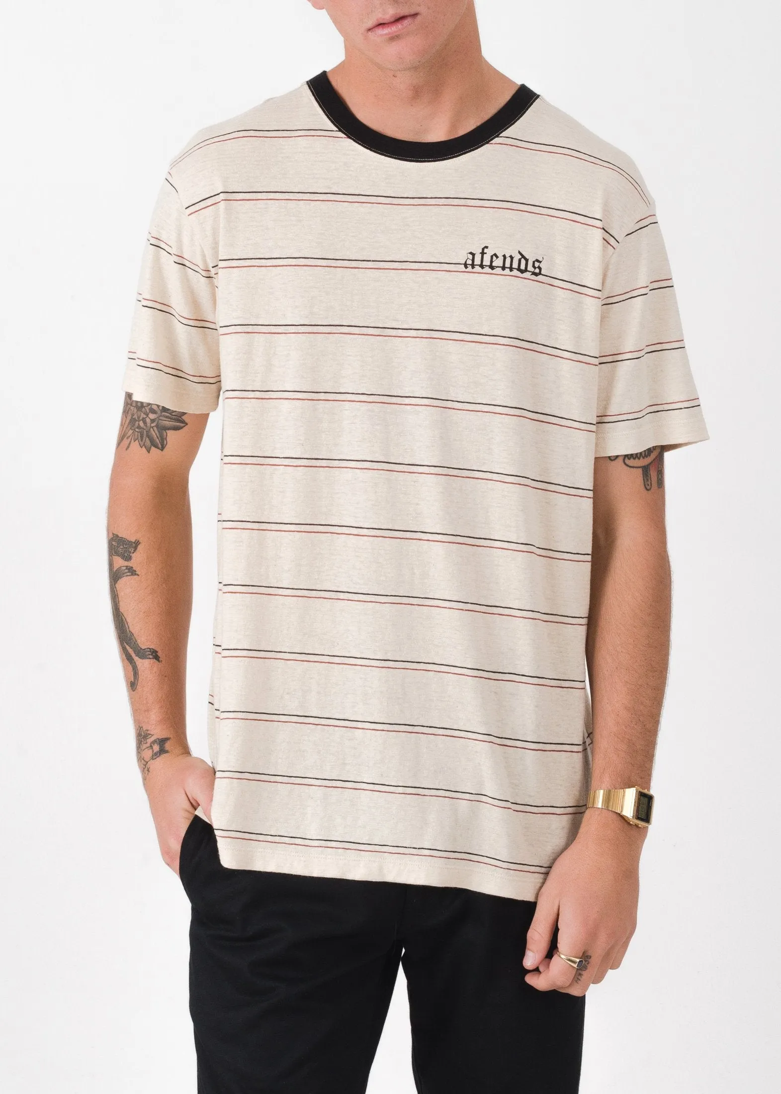 Afends Mens Unrest - Hemp Stripe Standard Fit Tee