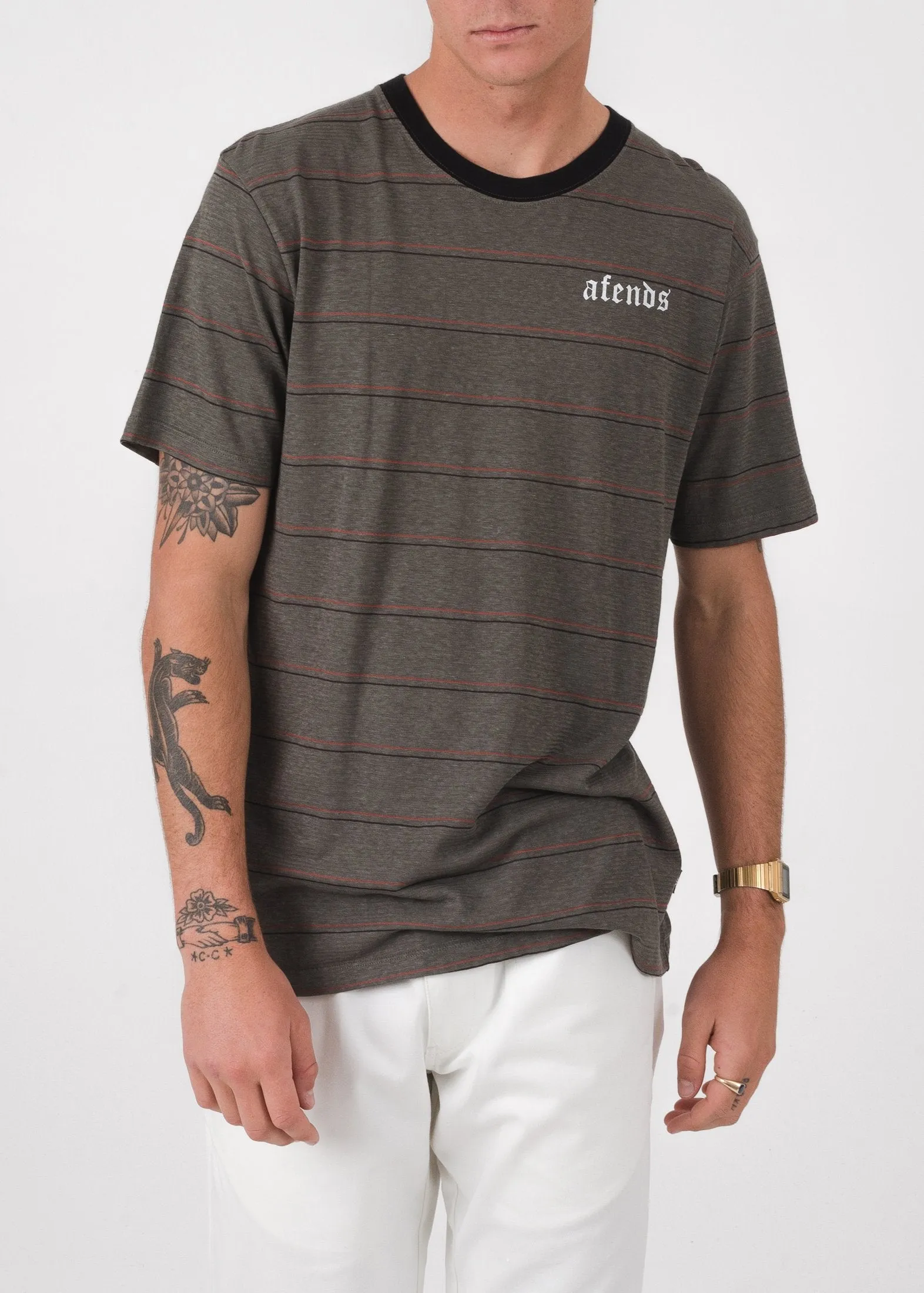 Afends Mens Unrest - Hemp Stripe Standard Fit Tee