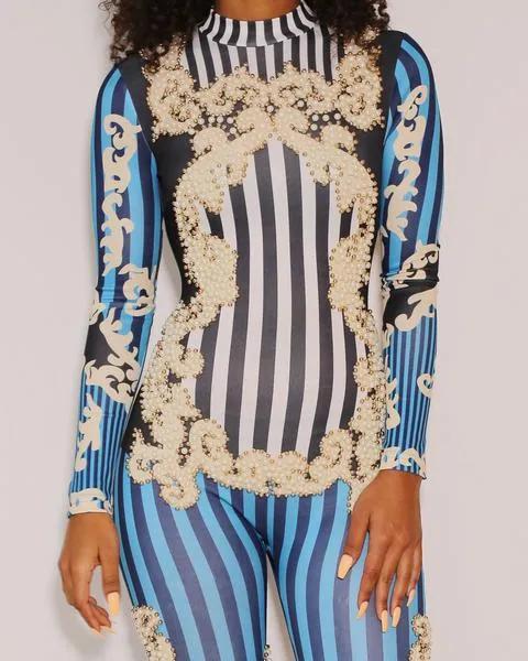 Alena - Pearly Striped Long Sleeve Jumpsuit