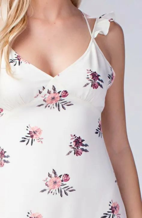 Along the Prairie White Floral Midi Dress