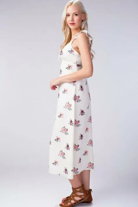 Along the Prairie White Floral Midi Dress