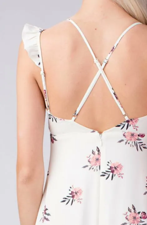 Along the Prairie White Floral Midi Dress