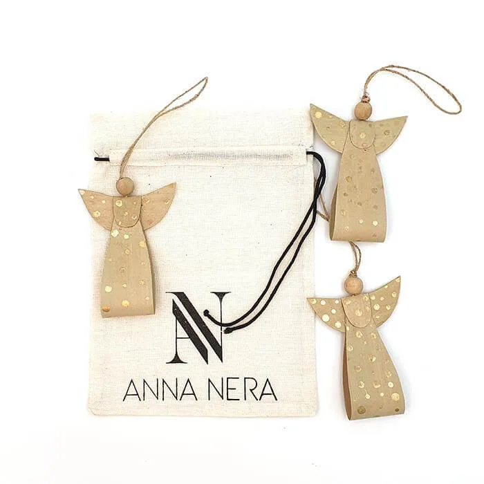 Angel Ornament Gold Dots, set of 3 - Fairtrade