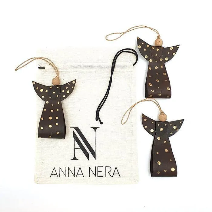 Angel Ornament Gold Dots, set of 3 - Fairtrade