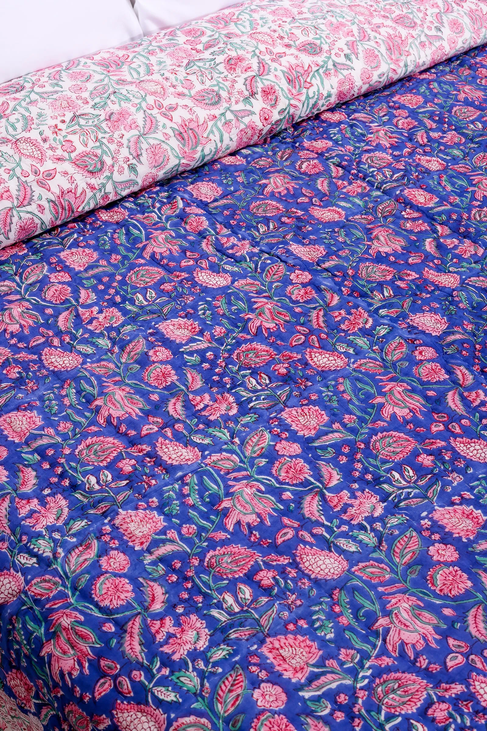 Arohi Jaal Hand Block Printed Navy Blue Cotton Muslin Quilt