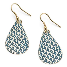 Art Deco Scallop Earrings Blue