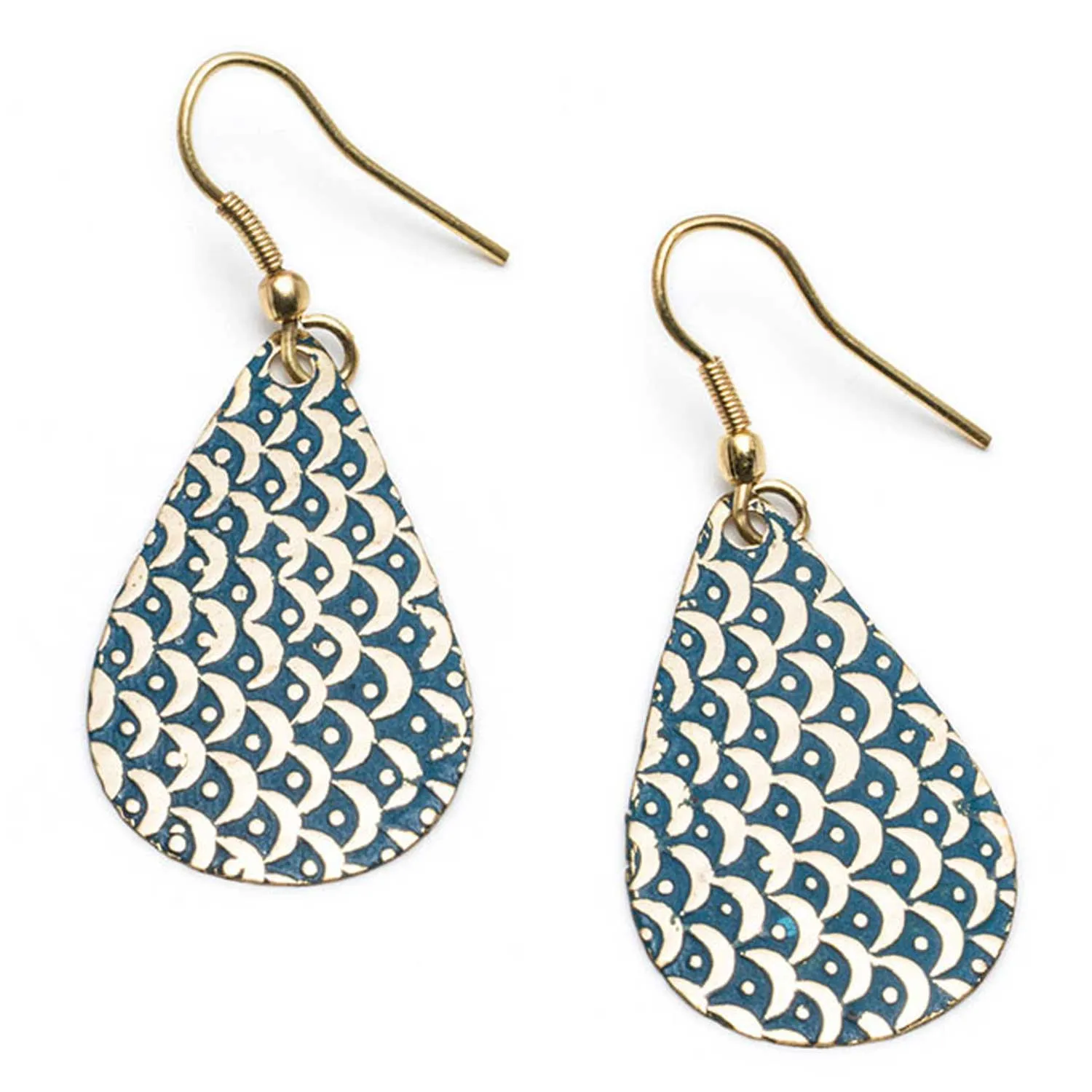 Art Deco Scallop Earrings Blue