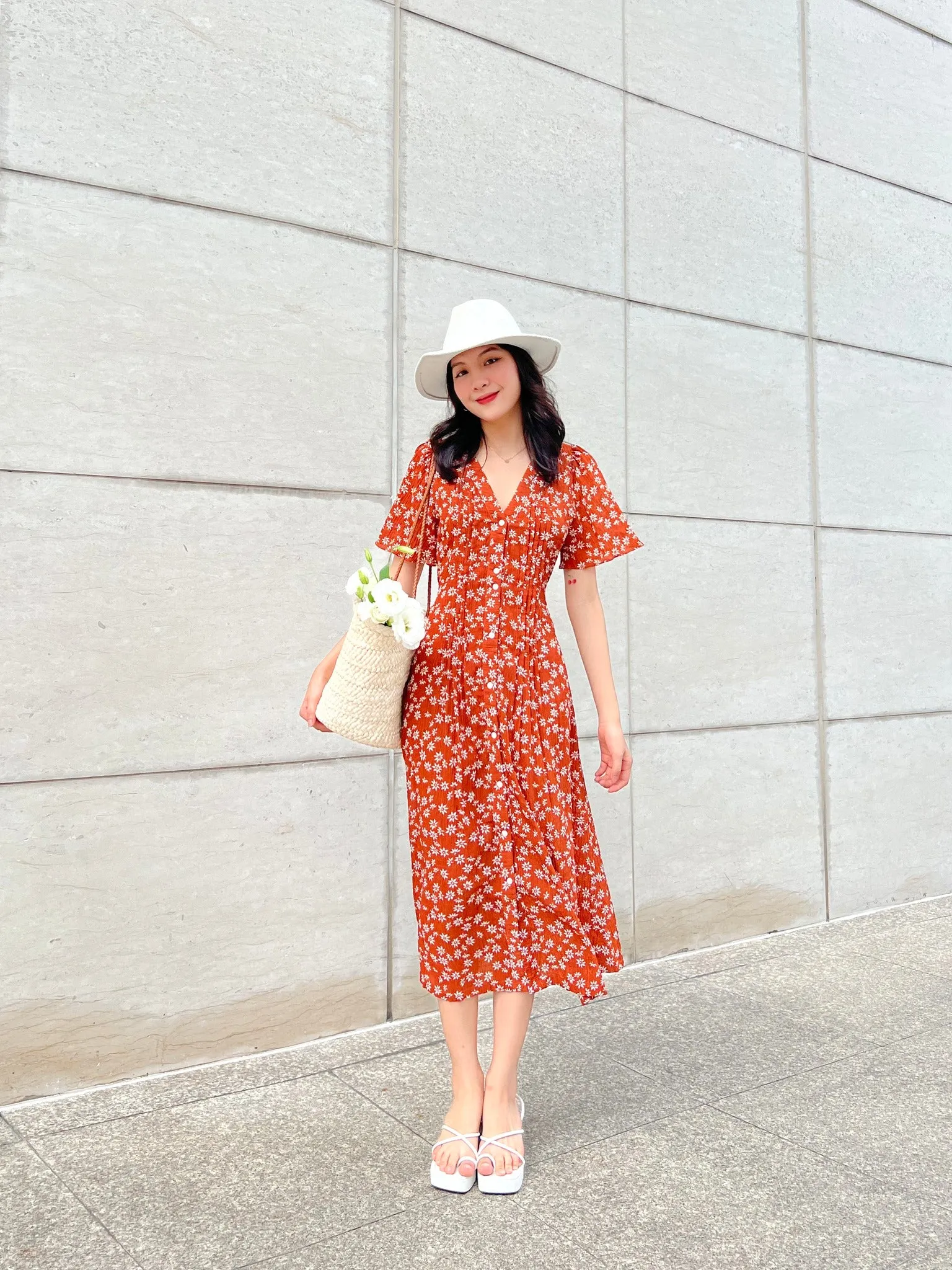 Athena Summer Flower Midi Dress - Gu Fashion | Vietnam Fashion