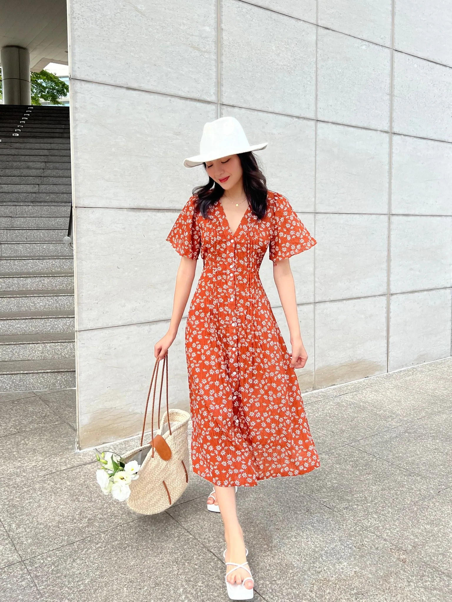 Athena Summer Flower Midi Dress - Gu Fashion | Vietnam Fashion