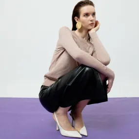 ATSTHELABEL AMARA CREME RIBBED KNIT TOP