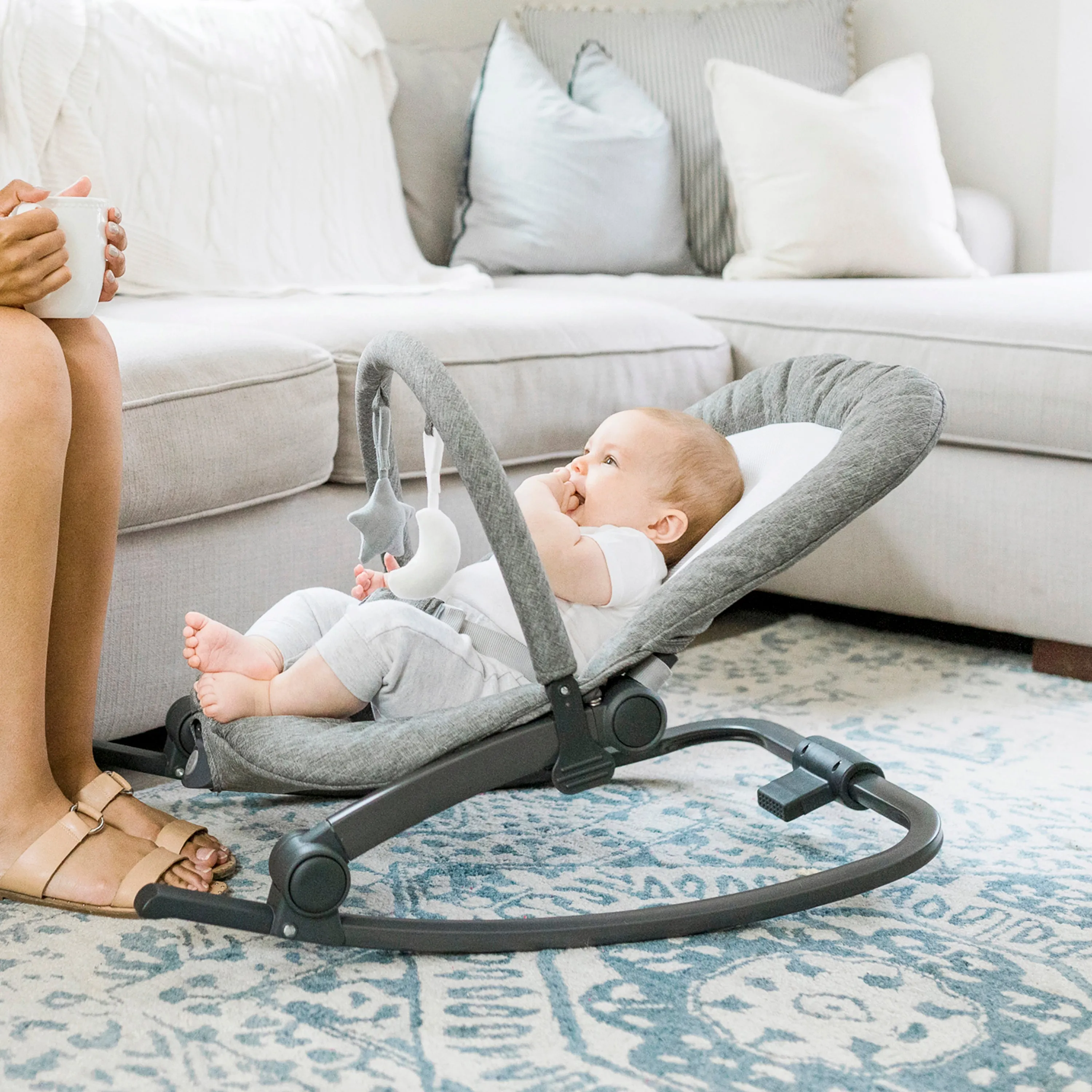 Aura Deluxe Portable Rocker & Bouncer - Quilted Charcoal Tweed