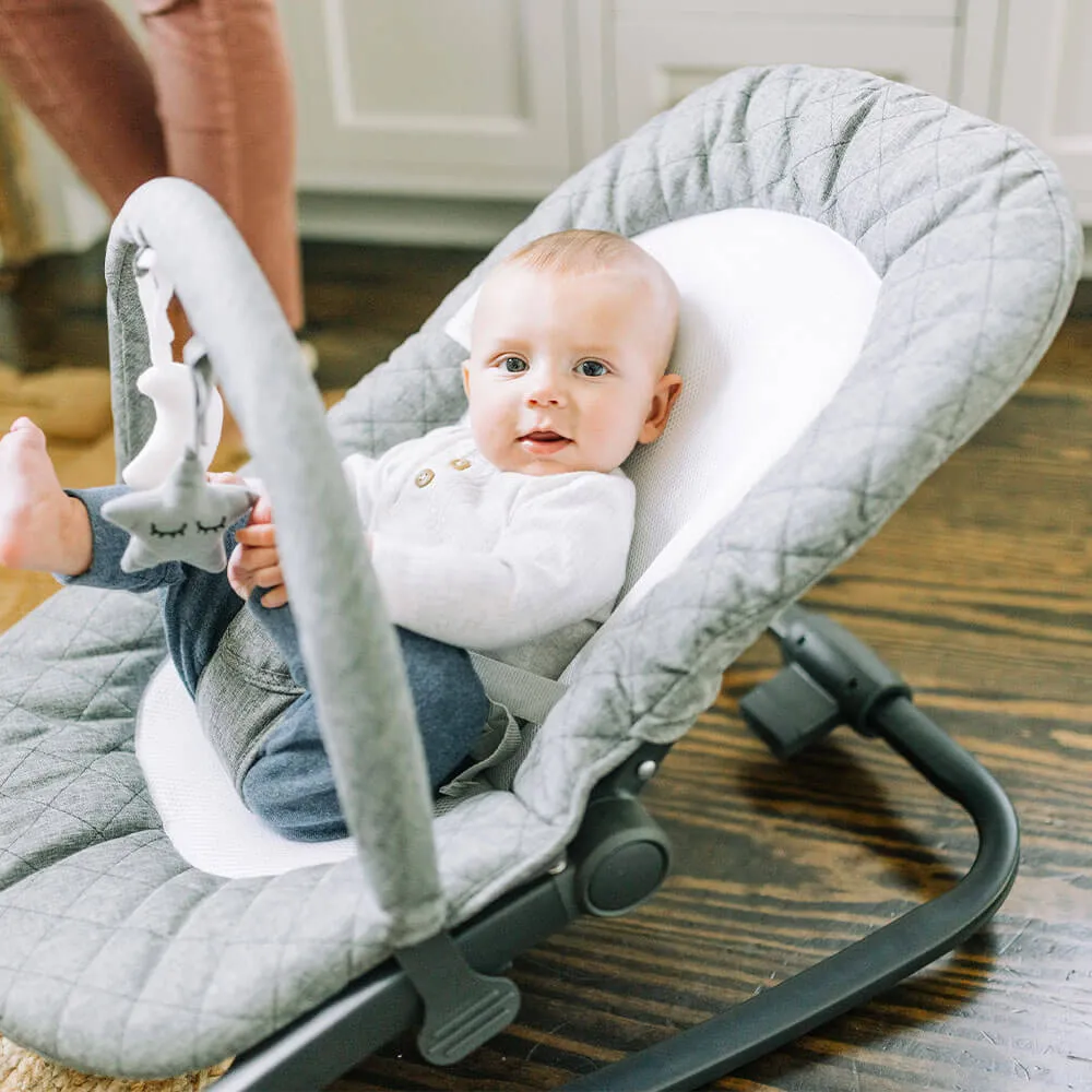 Aura Deluxe Portable Rocker & Bouncer - Quilted Charcoal Tweed