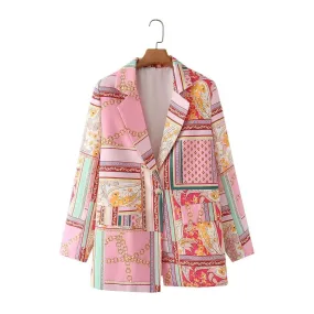 Autumn Floral Women's Blazer - Loose Fit for Office Style