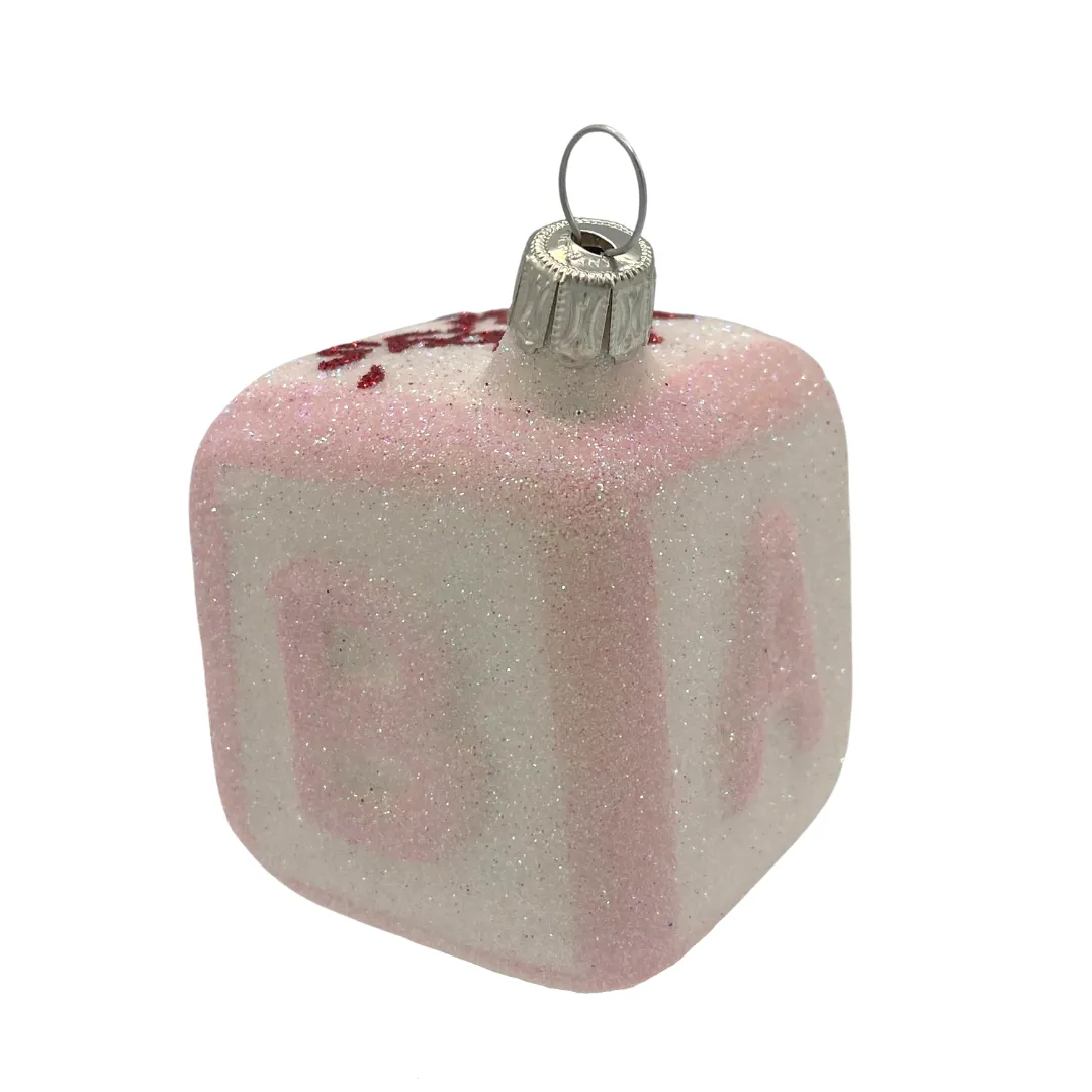 Baby's 1st block, white/pink all glittered  by Old German Christmas