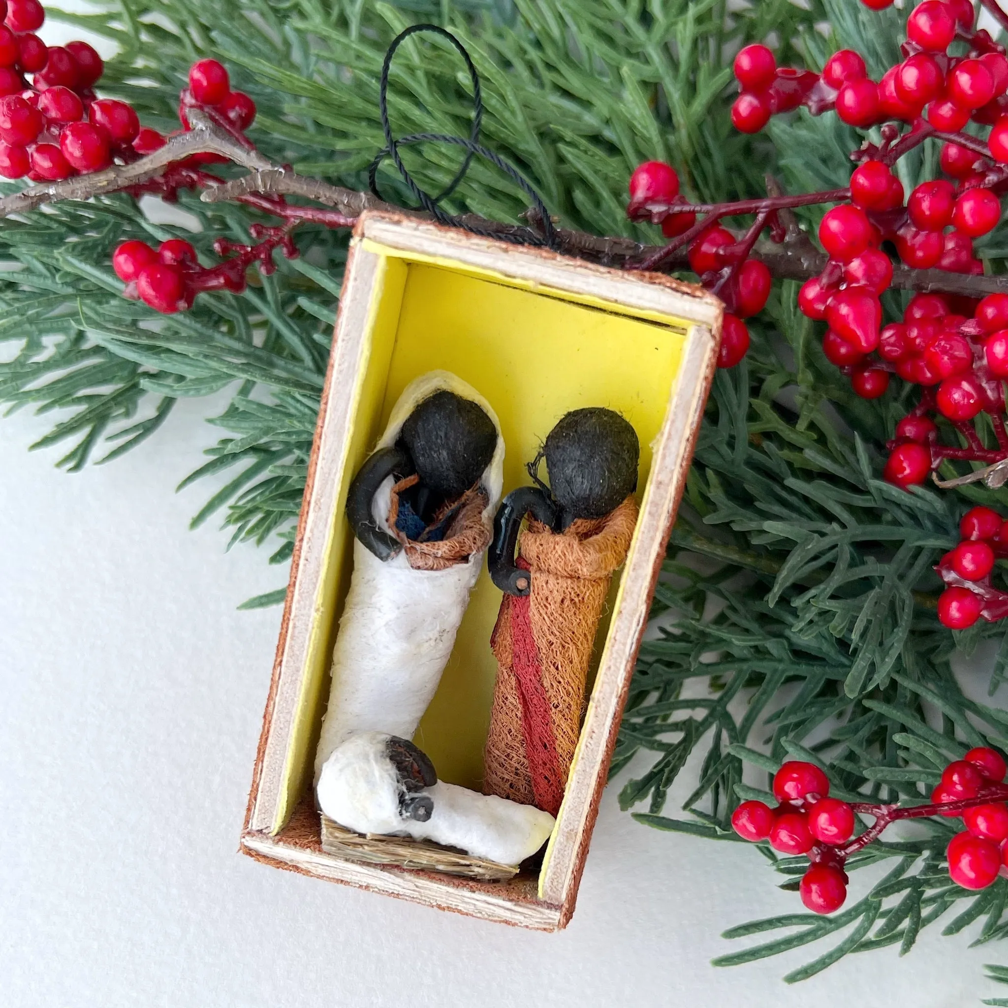 Bark Cloth Matchbox Nativity Ornament