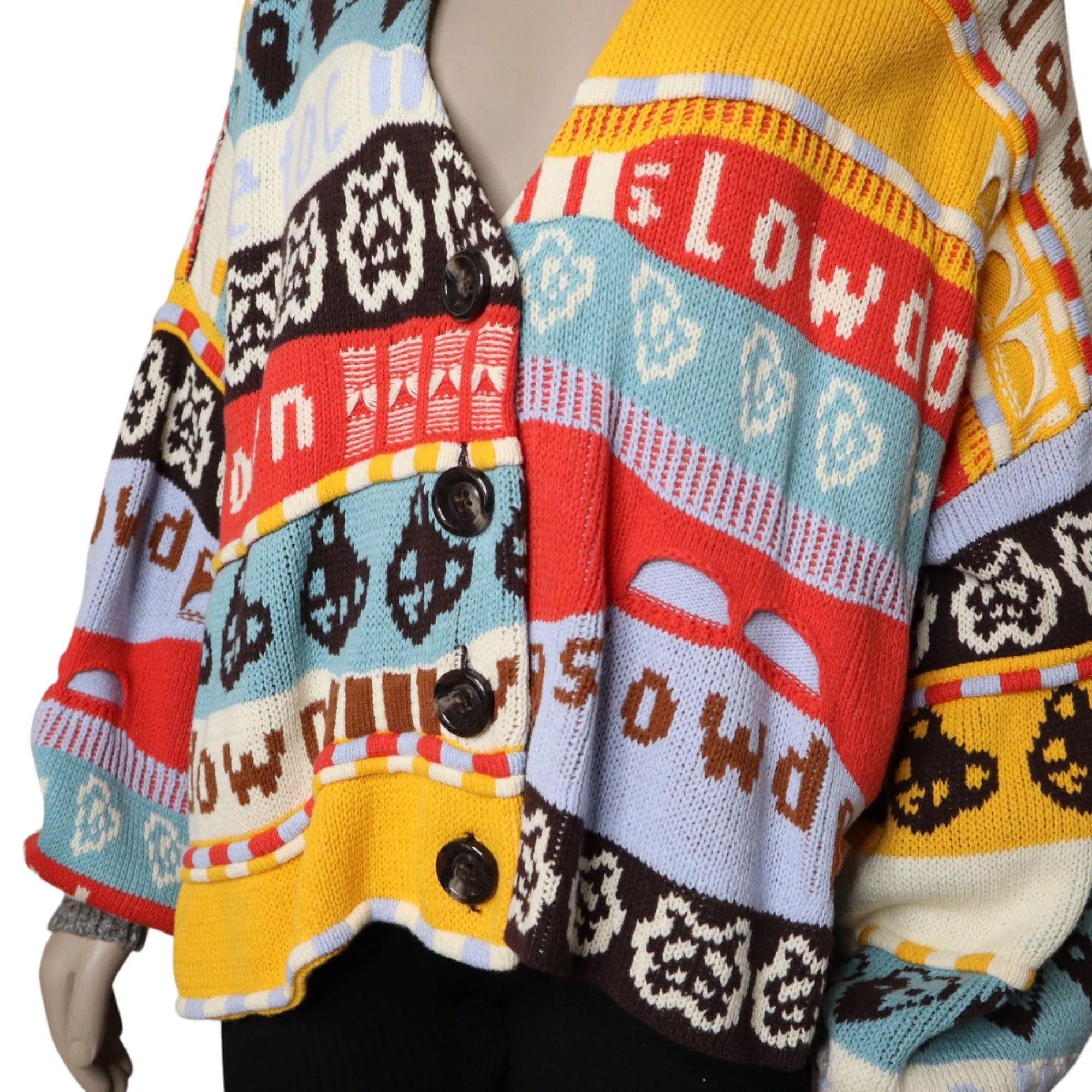 BDG Urban Outfitters Slowdown Patterned Button-Up Cardigan Sweater S Multicolor