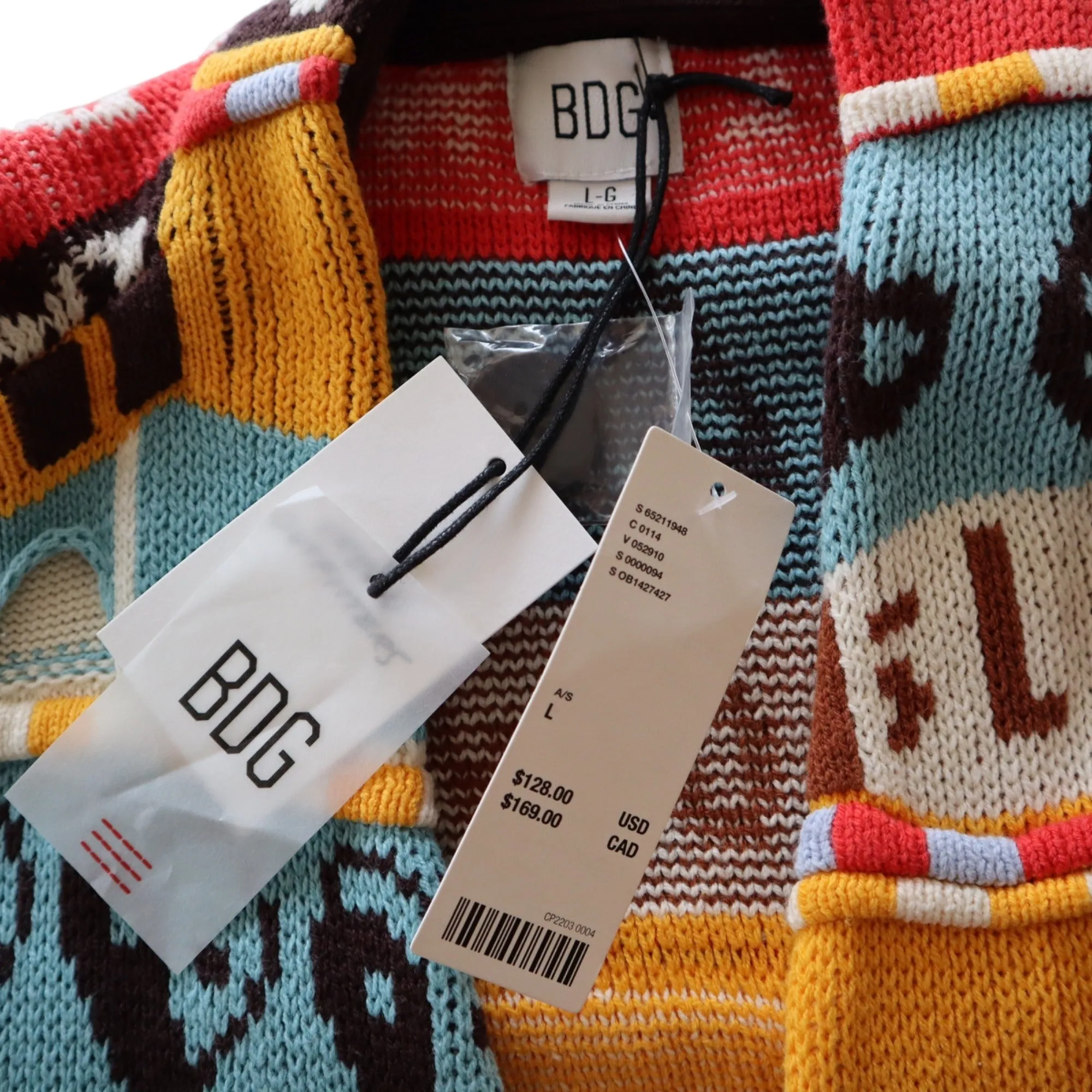 BDG Urban Outfitters Slowdown Patterned Button-Up Cardigan Sweater S Multicolor