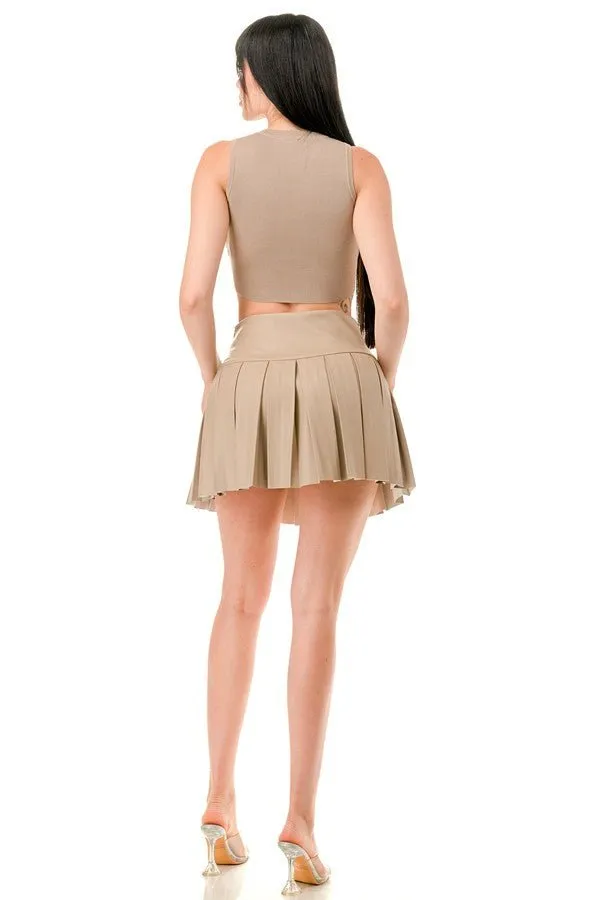Beige Tennis Leather Skirt Set