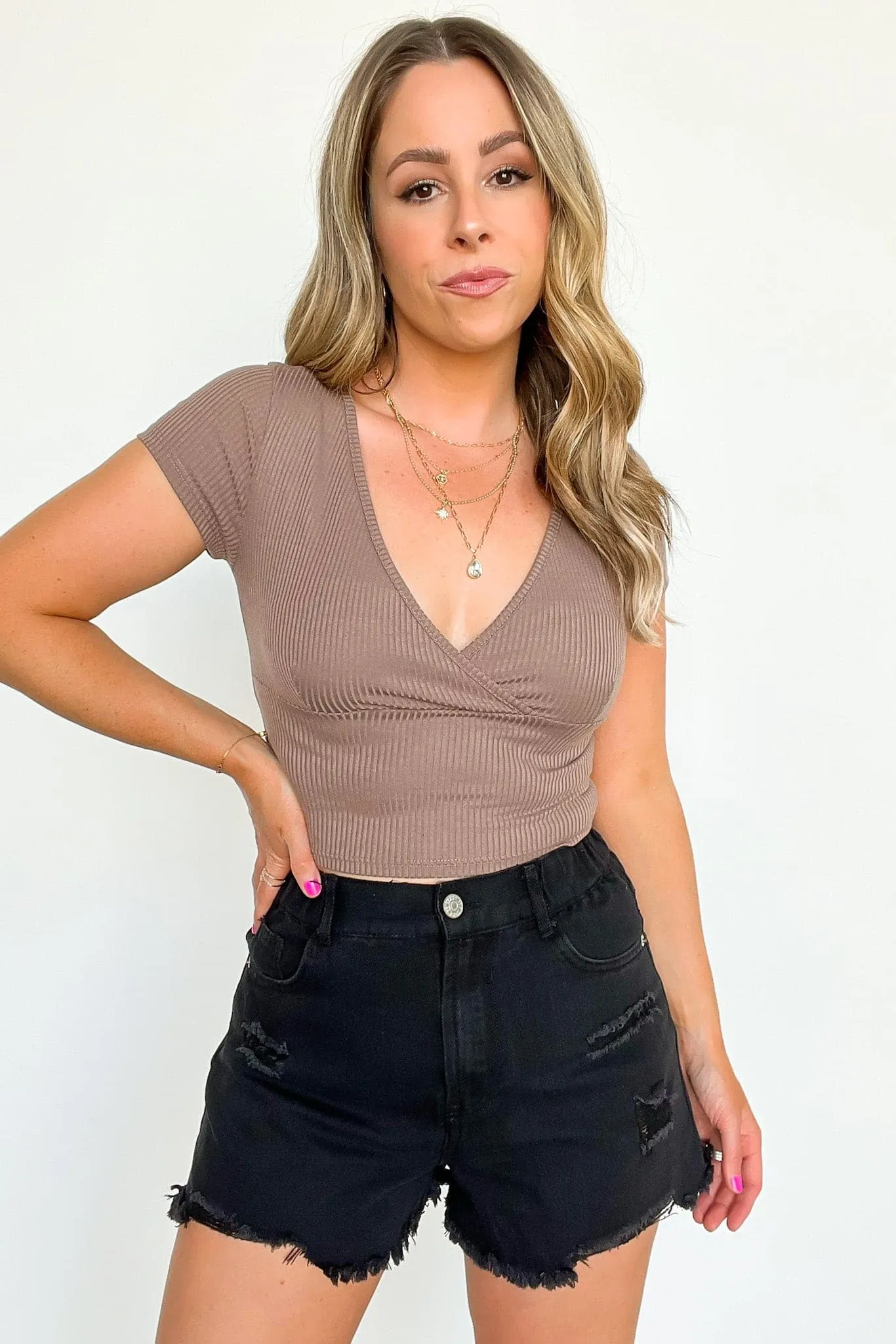 Bendita Ribbed Knit Surplice Top - FINAL SALE