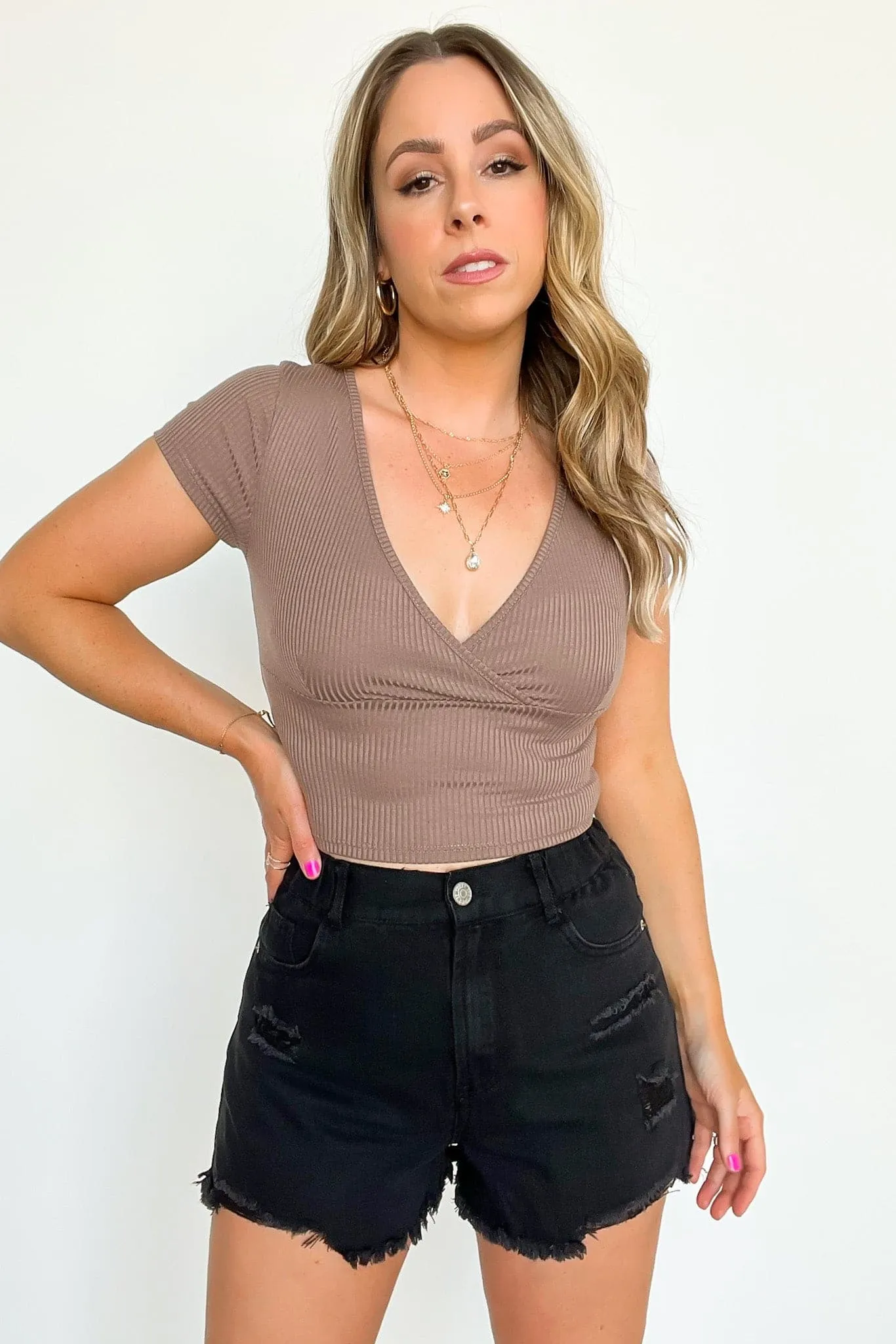 Bendita Ribbed Knit Surplice Top - FINAL SALE