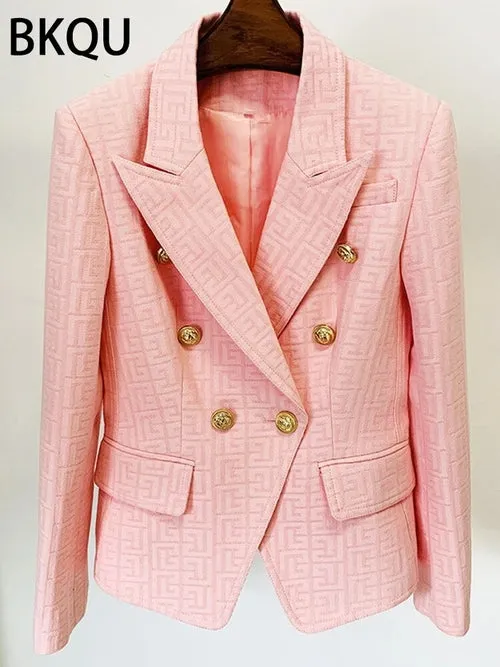 BKQU Oversized Sequin/Solid Double Breasted Blazer