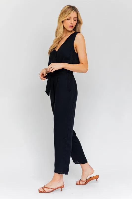 Black Deep V Sleeveless Surplus Jumpsuit
