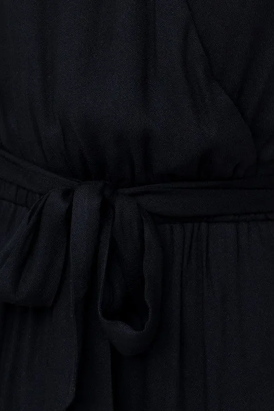 Black Deep V Sleeveless Surplus Jumpsuit