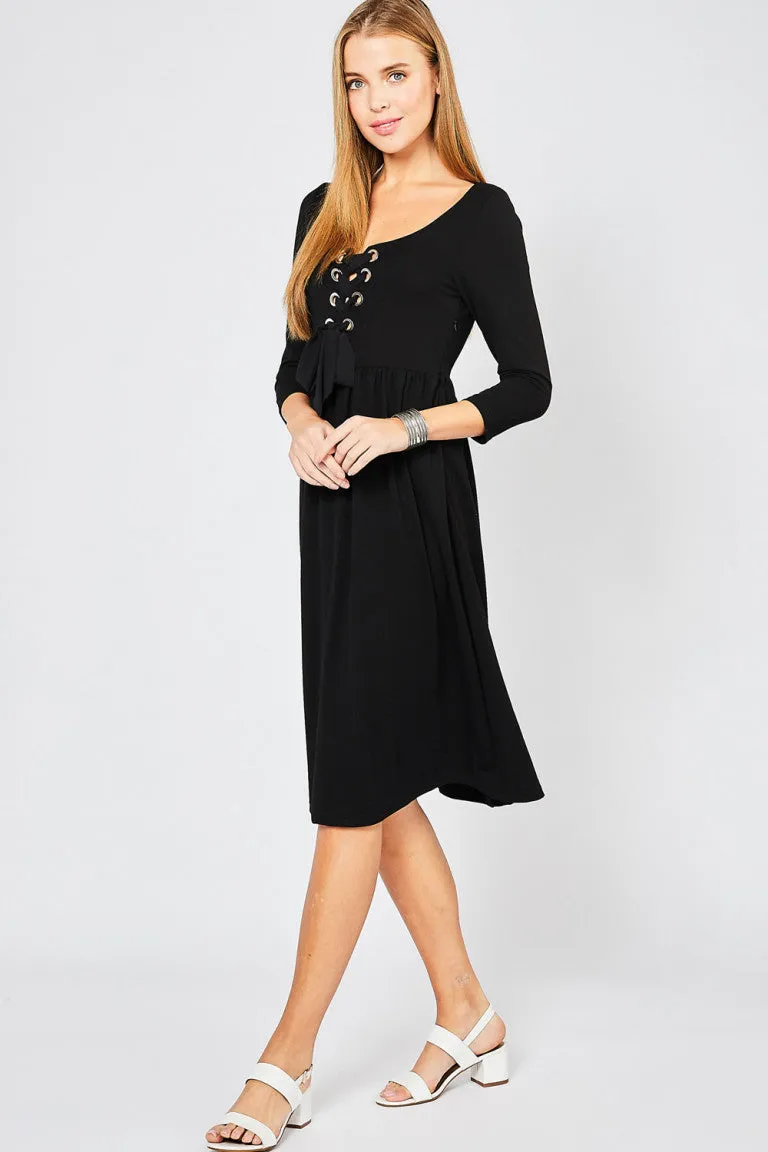 Black Lace Up Front Dress