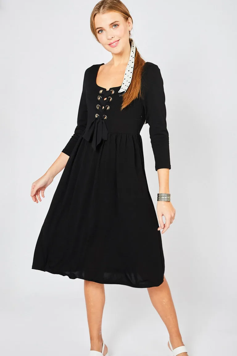 Black Lace Up Front Dress
