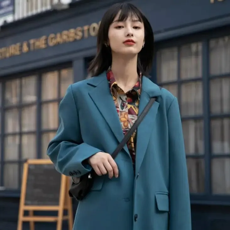 Blue Single Breasted Long Sleeve Blazer