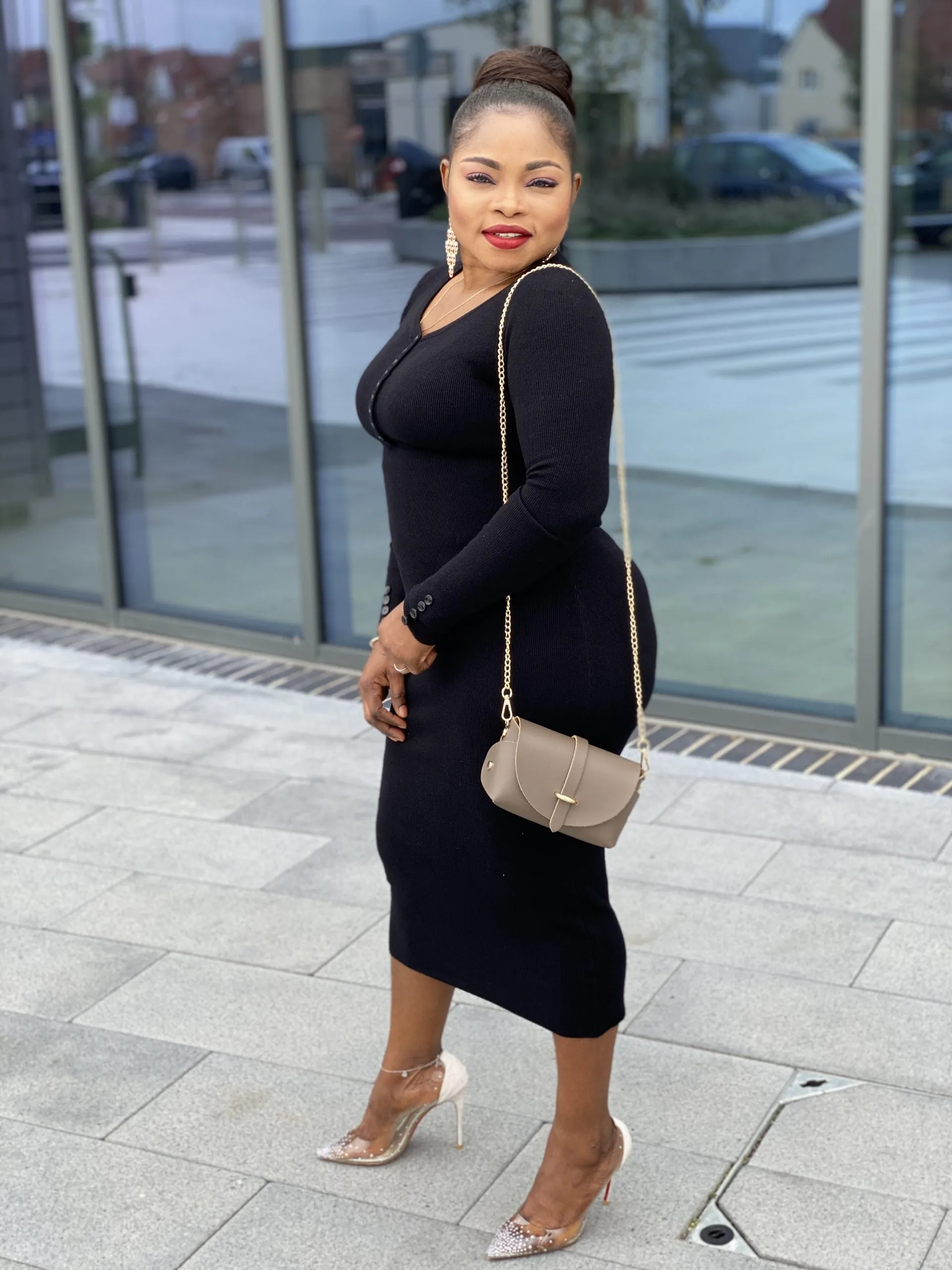 Body Con Button Knit Midi Dress -MLH