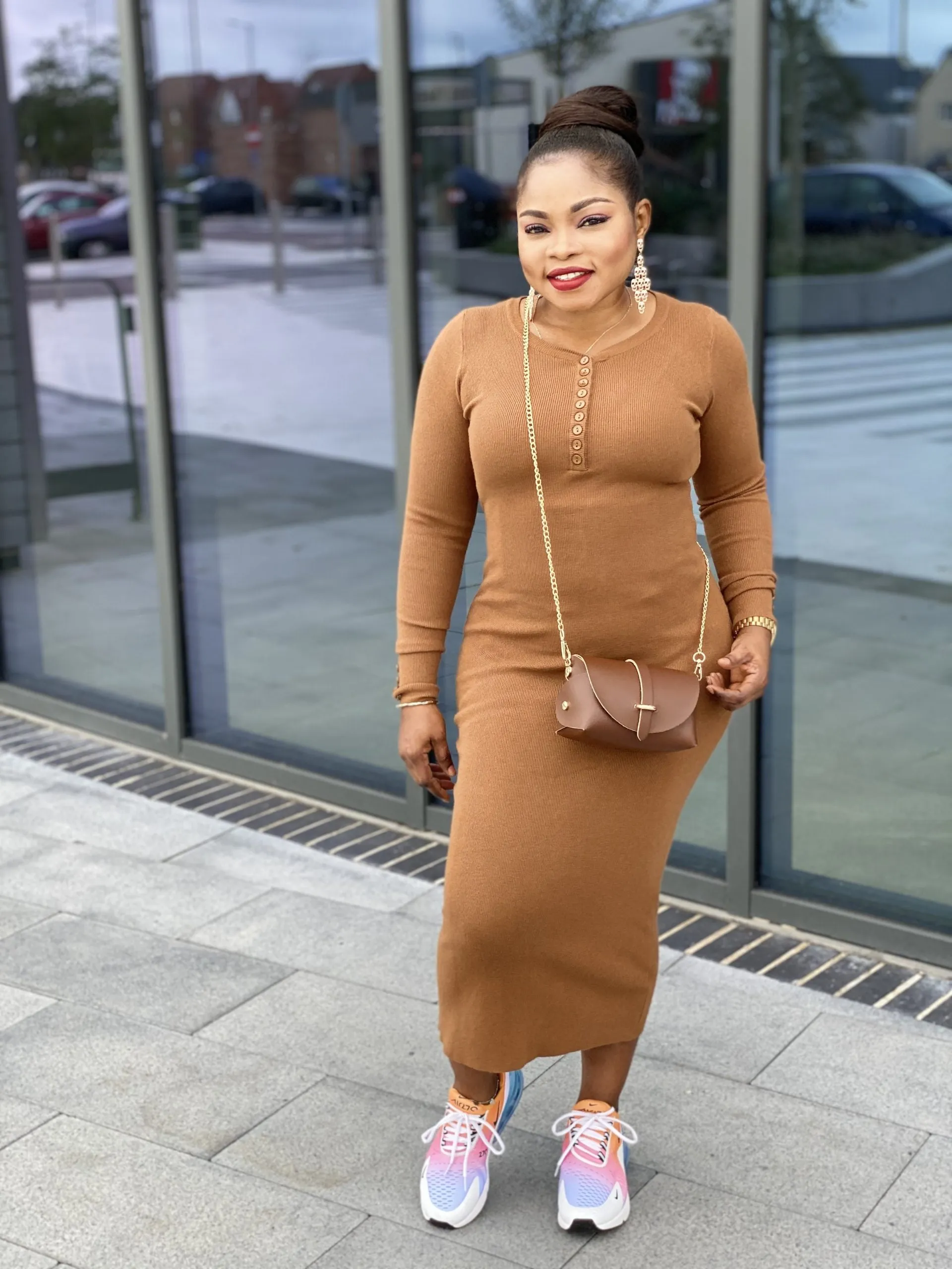 Body Con Button Knit Midi Dress -MLH