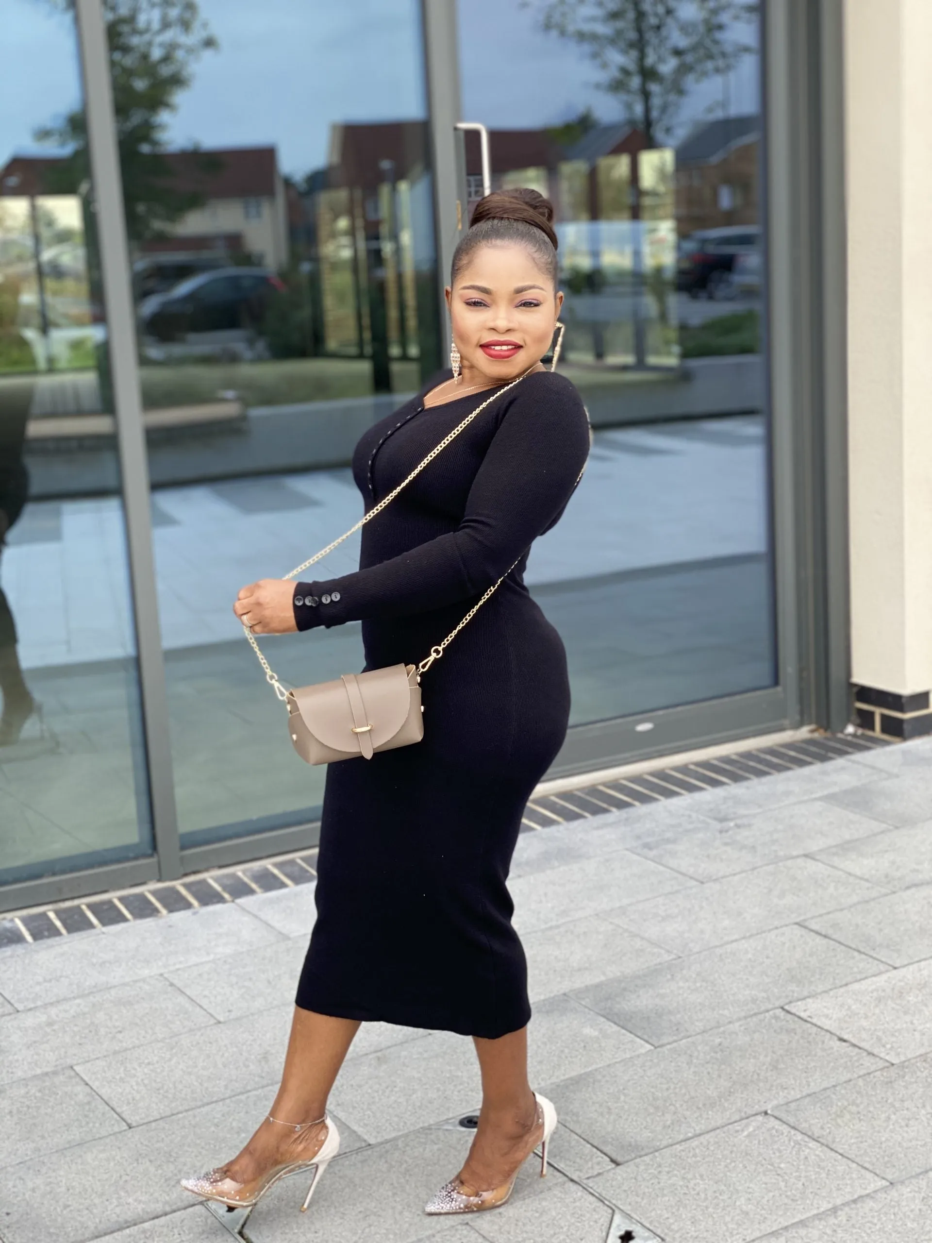 Body Con Button Knit Midi Dress -MLH