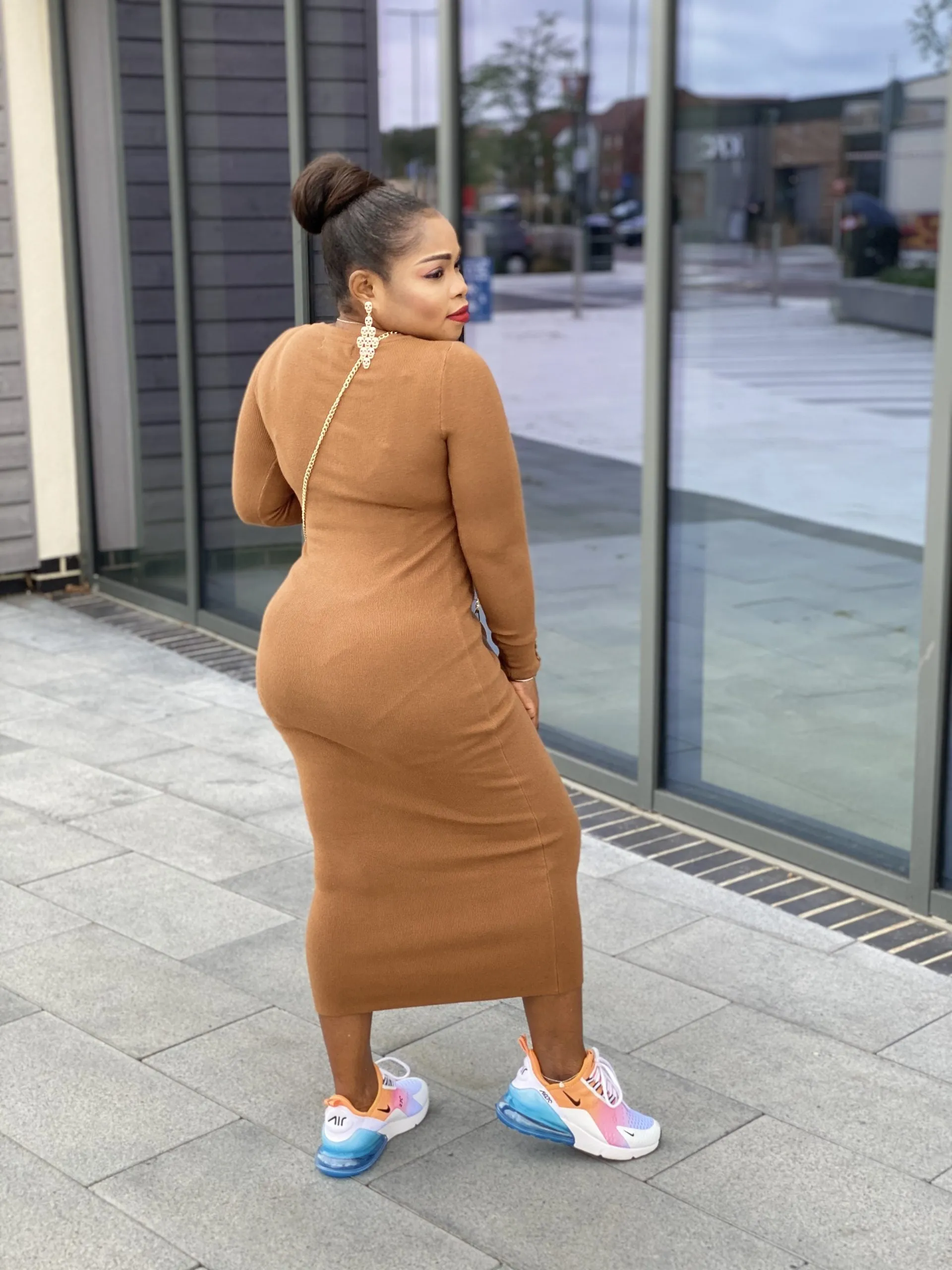 Body Con Button Knit Midi Dress -MLH