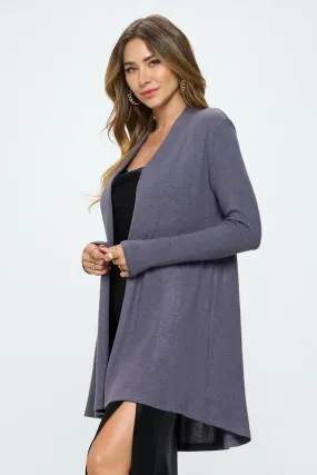 Brushed Knit Dark Cement Draped Cashmere Cardigan