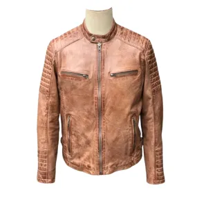 Bushman distressed biege cafe racer jacket