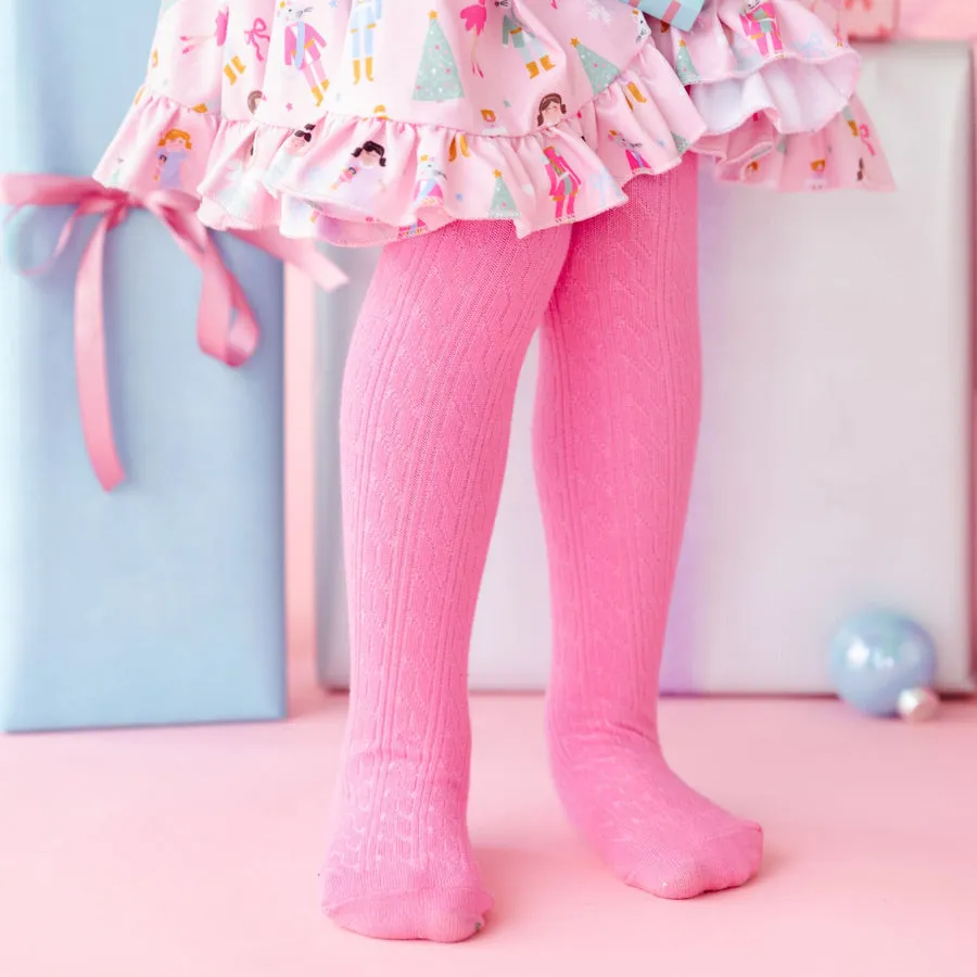 Cable Knit Tights - Taffy Pink