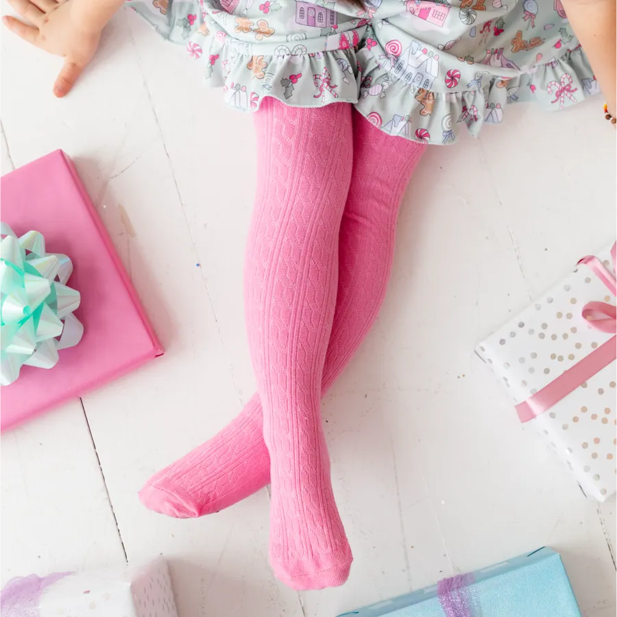 Cable Knit Tights - Taffy Pink
