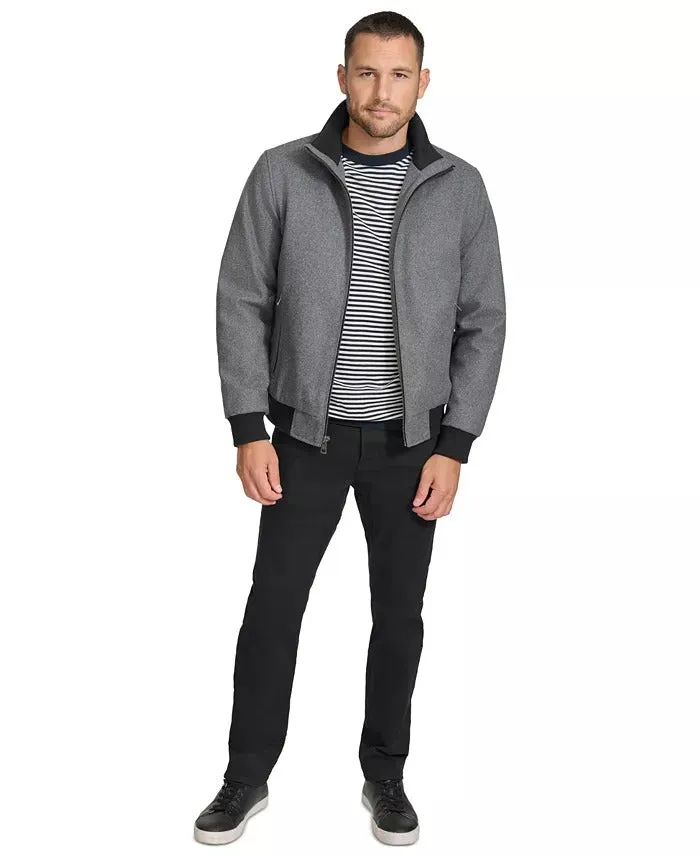 Calvin Klein Men's Wool Bomber Jacket Coat Knit Trim Charcoal Grey Medium