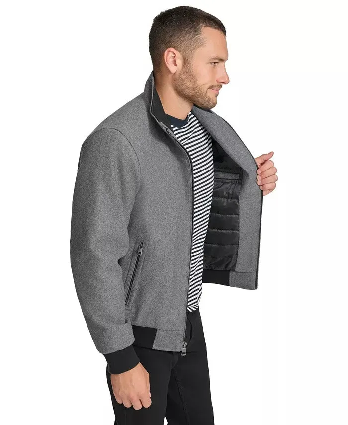 Calvin Klein Men's Wool Bomber Jacket Coat Knit Trim Charcoal Grey Medium