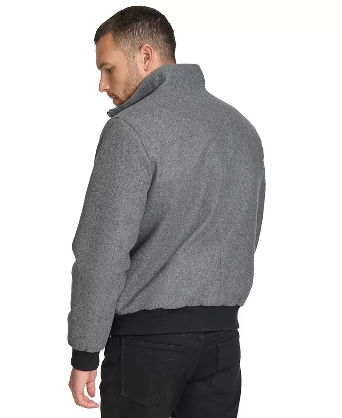 Calvin Klein Men's Wool Bomber Jacket Coat Knit Trim Charcoal Grey Medium